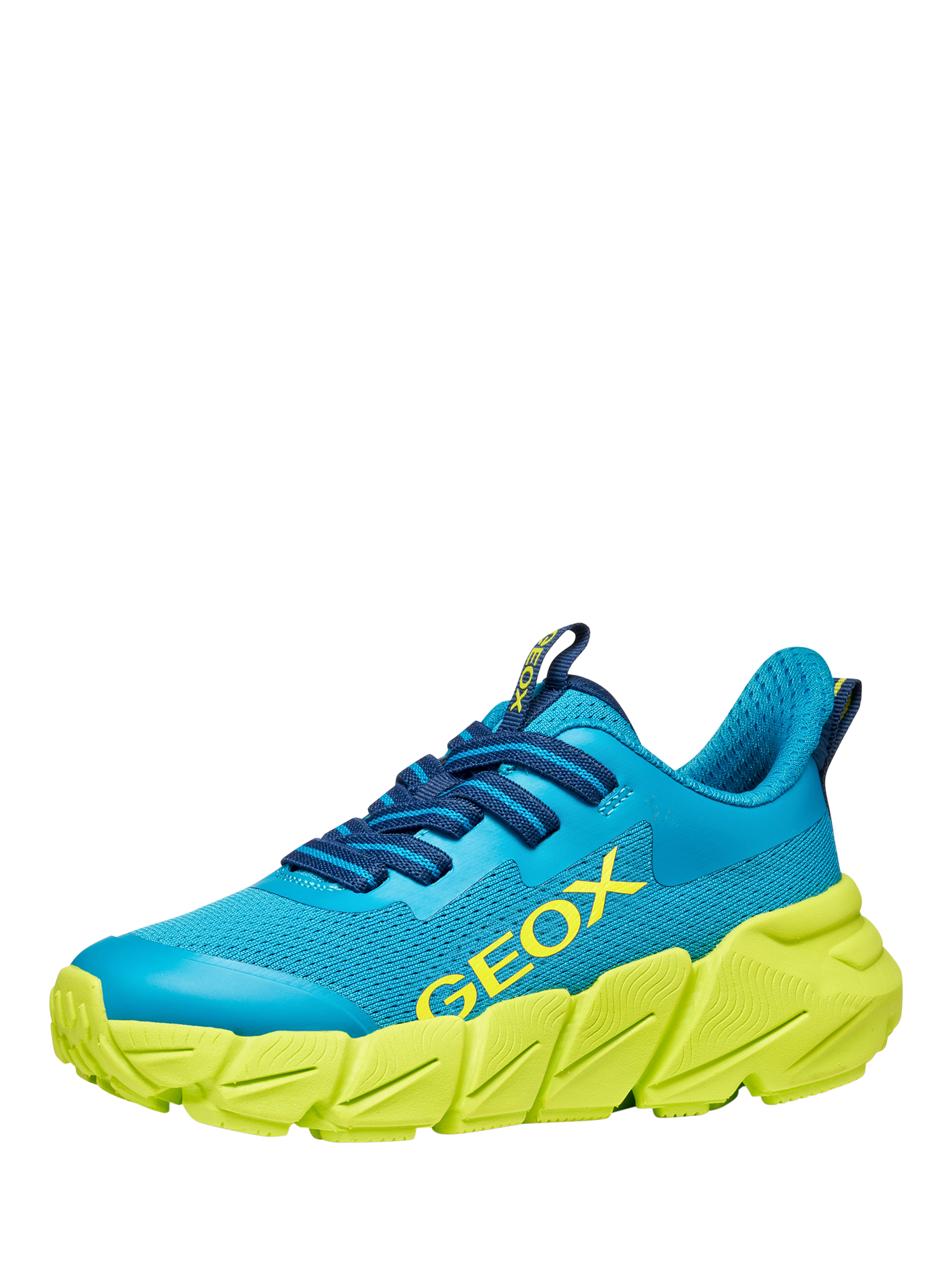 Product image 2 of 10, which shows Geox Kids' Flexyper FAST Mesh Low Cut Trainers, Light Blue/Lime, EU28