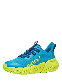 Geox Kids' Flexyper FAST Mesh Low Cut Trainers, Light Blue/Lime - view 2, Light Blue/Lime