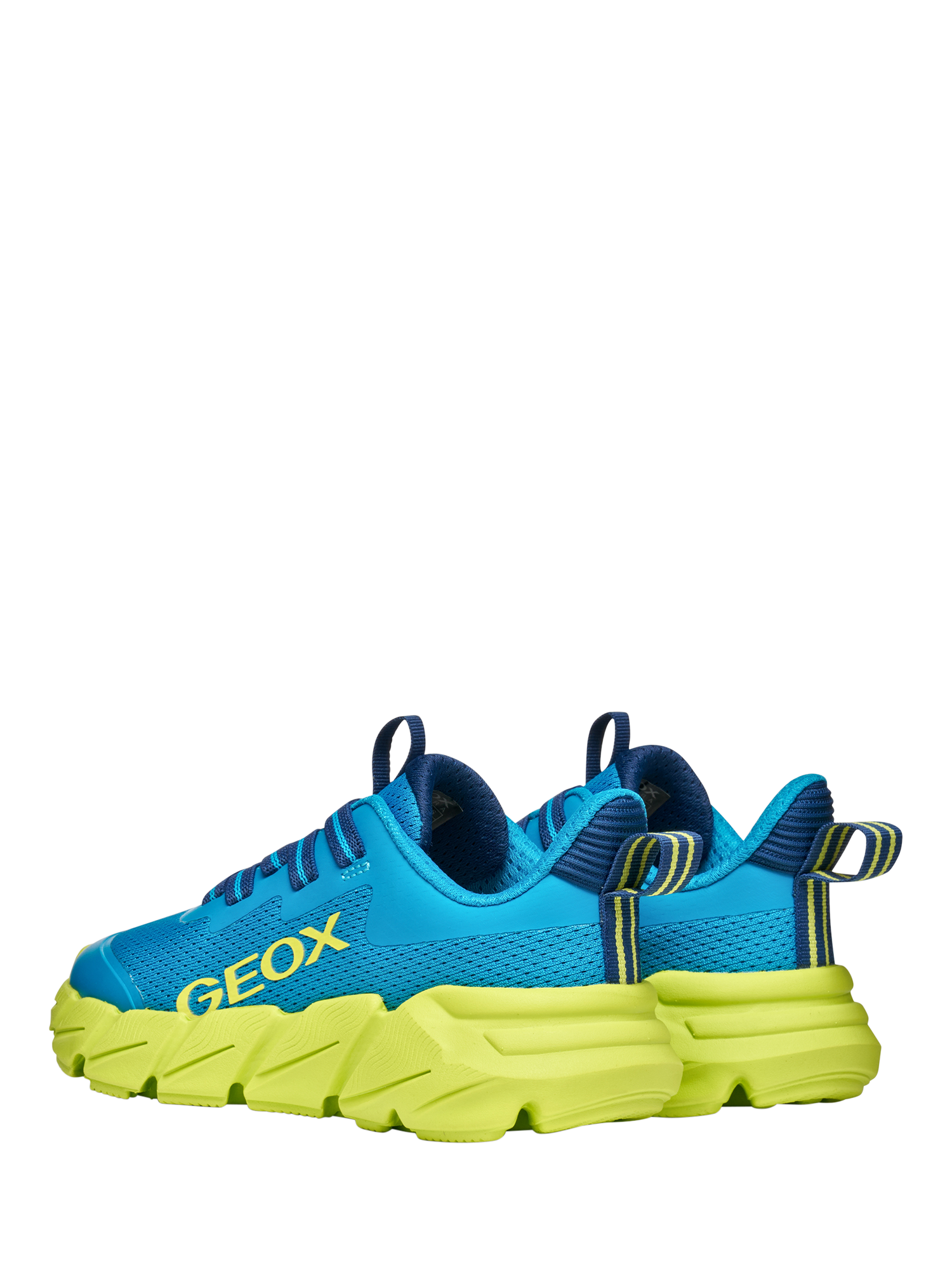 Product image 4 of 10, which shows Geox Kids' Flexyper FAST Mesh Low Cut Trainers, Light Blue/Lime, EU28