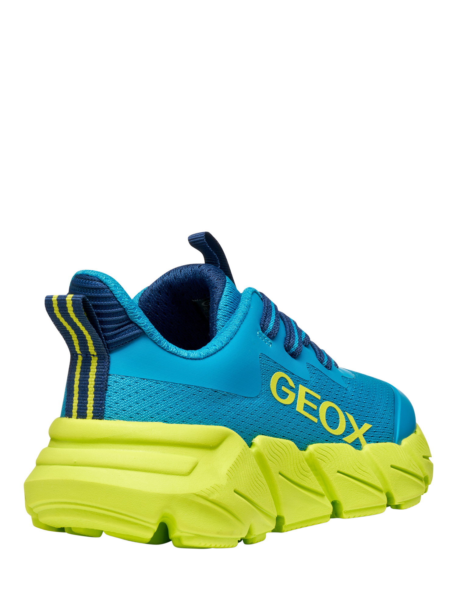 Product image 7 of 10, which shows Geox Kids' Flexyper FAST Mesh Low Cut Trainers, Light Blue/Lime, EU28