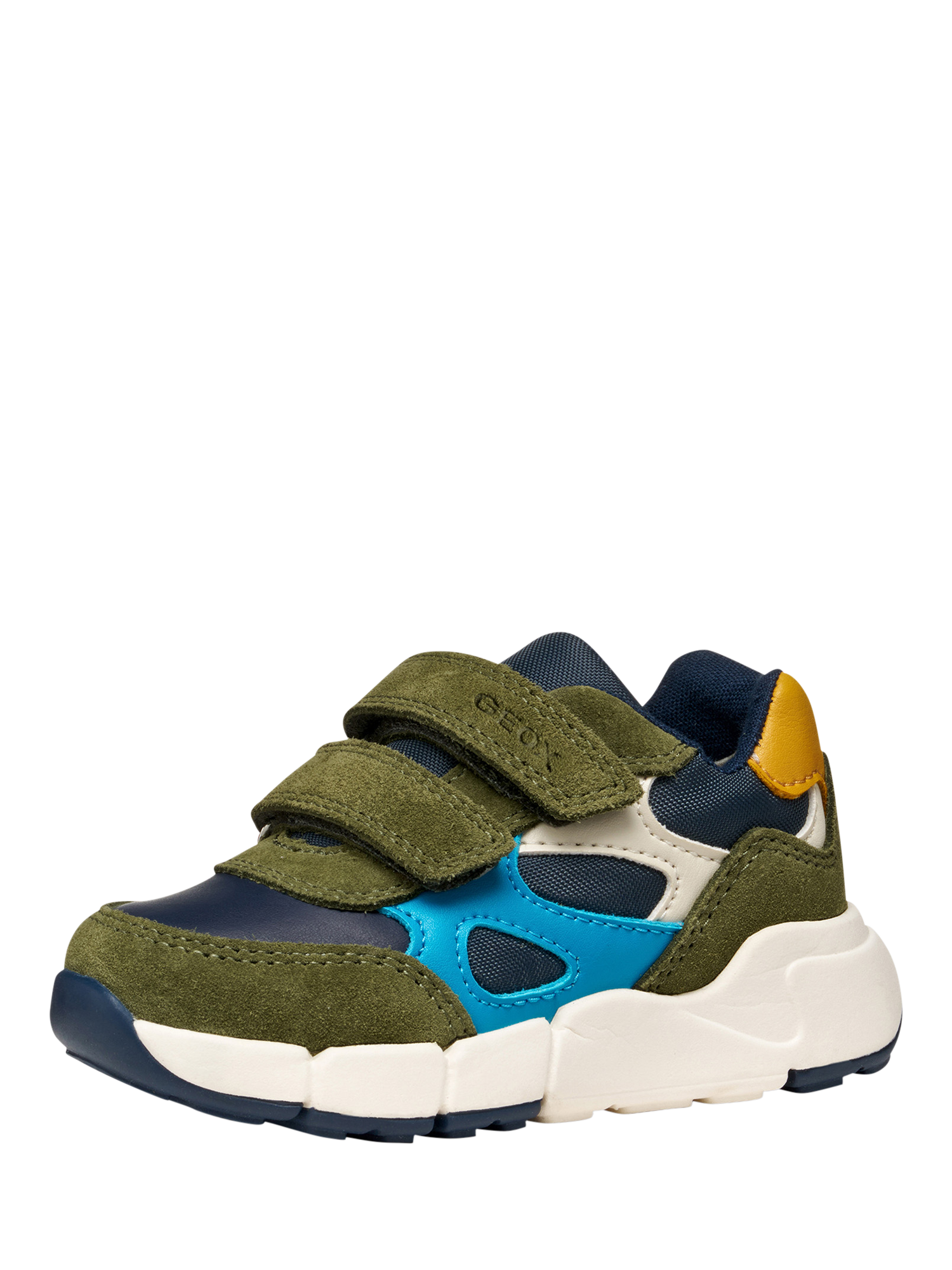 Product image 2 of 10, which shows Geox Kids' Flexyper Mini Suede Trainers, Dark Green/Navy, EU20