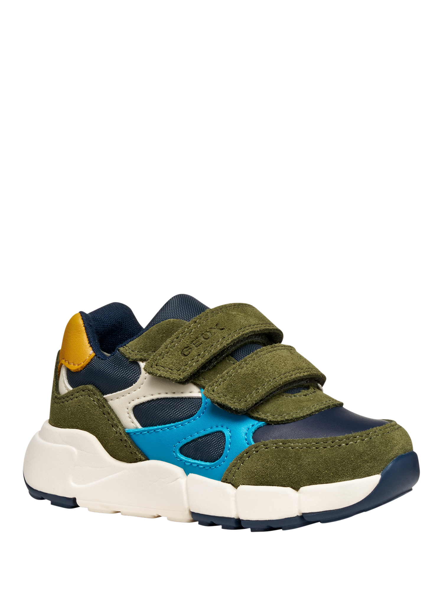 Product image 5 of 10, which shows Geox Kids' Flexyper Mini Suede Trainers, Dark Green/Navy, EU20