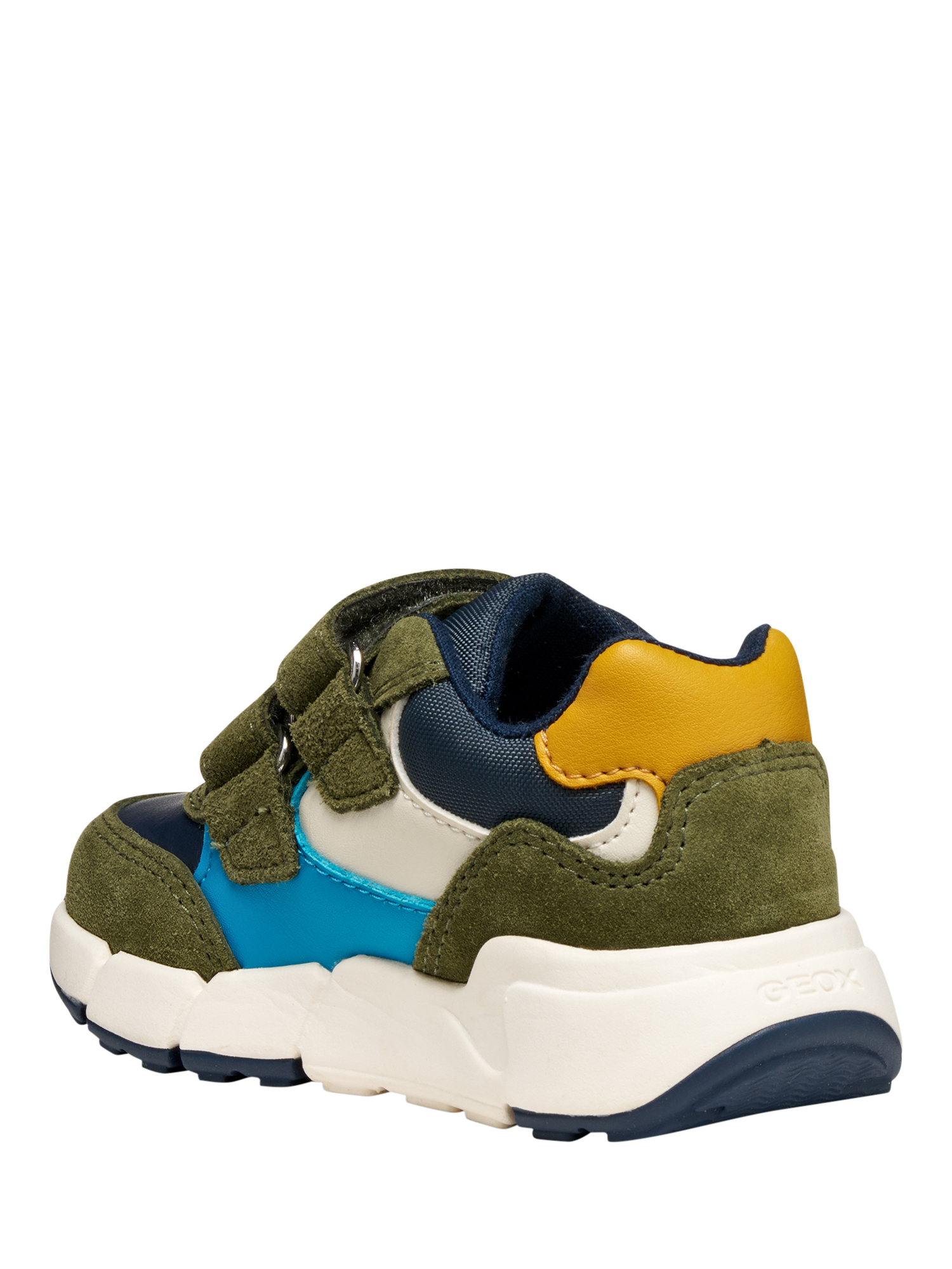 Product image 6 of 10, which shows Geox Kids' Flexyper Mini Suede Trainers, Dark Green/Navy, EU20