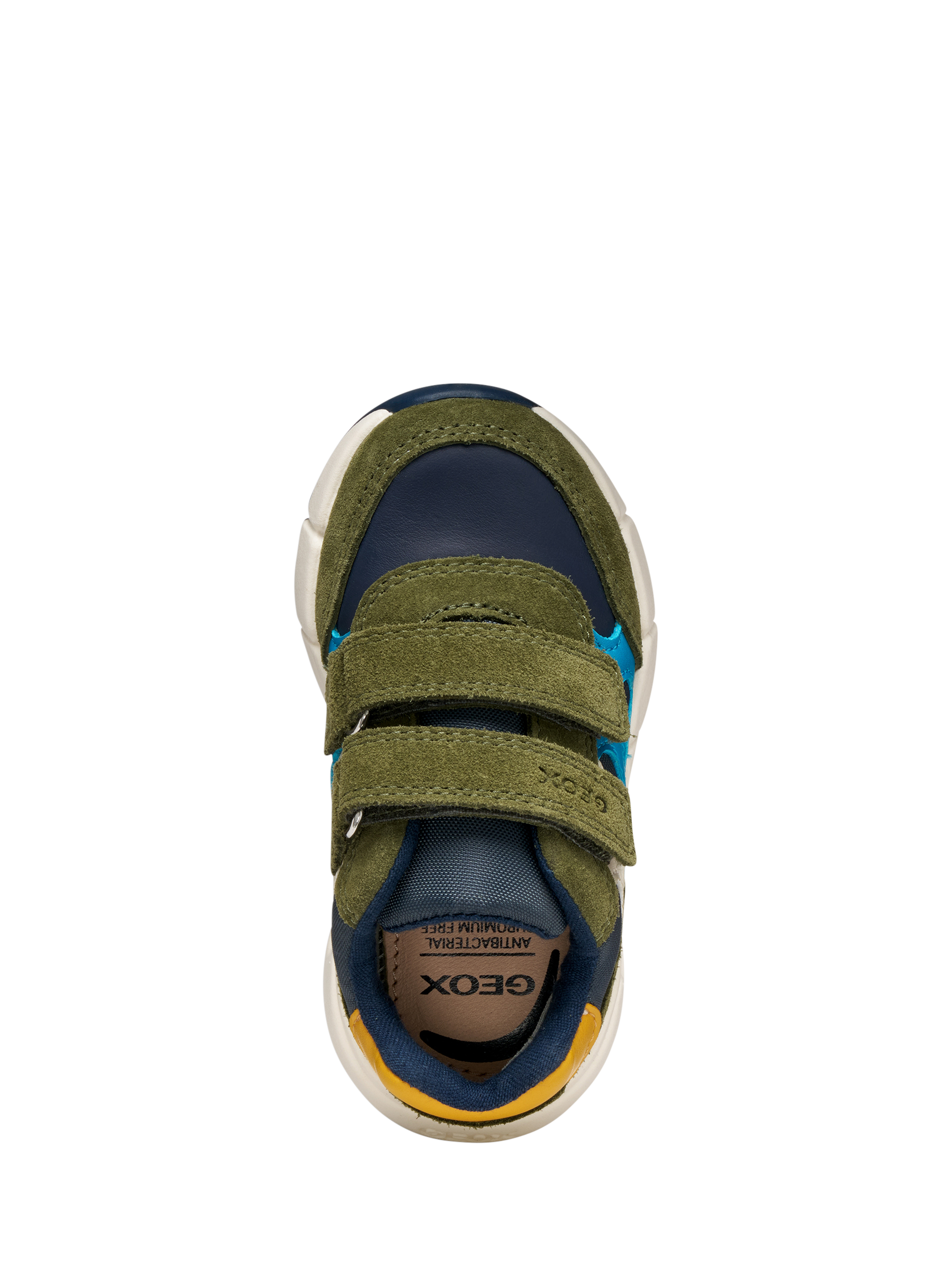 Product image 8 of 10, which shows Geox Kids' Flexyper Mini Suede Trainers, Dark Green/Navy, EU20