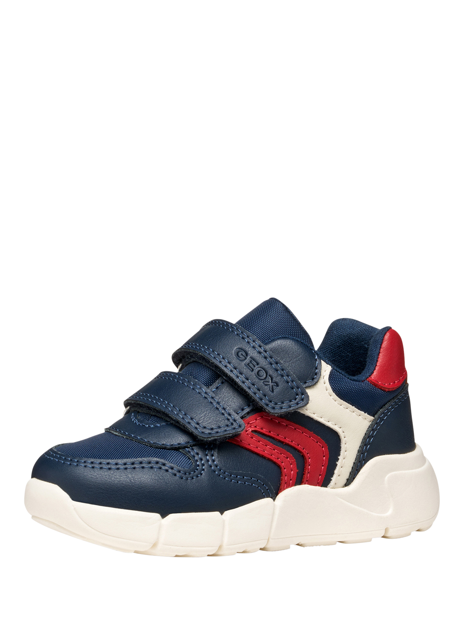 Product image 2 of 10, which shows Geox Kids' Flexyper Mini Trainers, Navy/Red, EU20