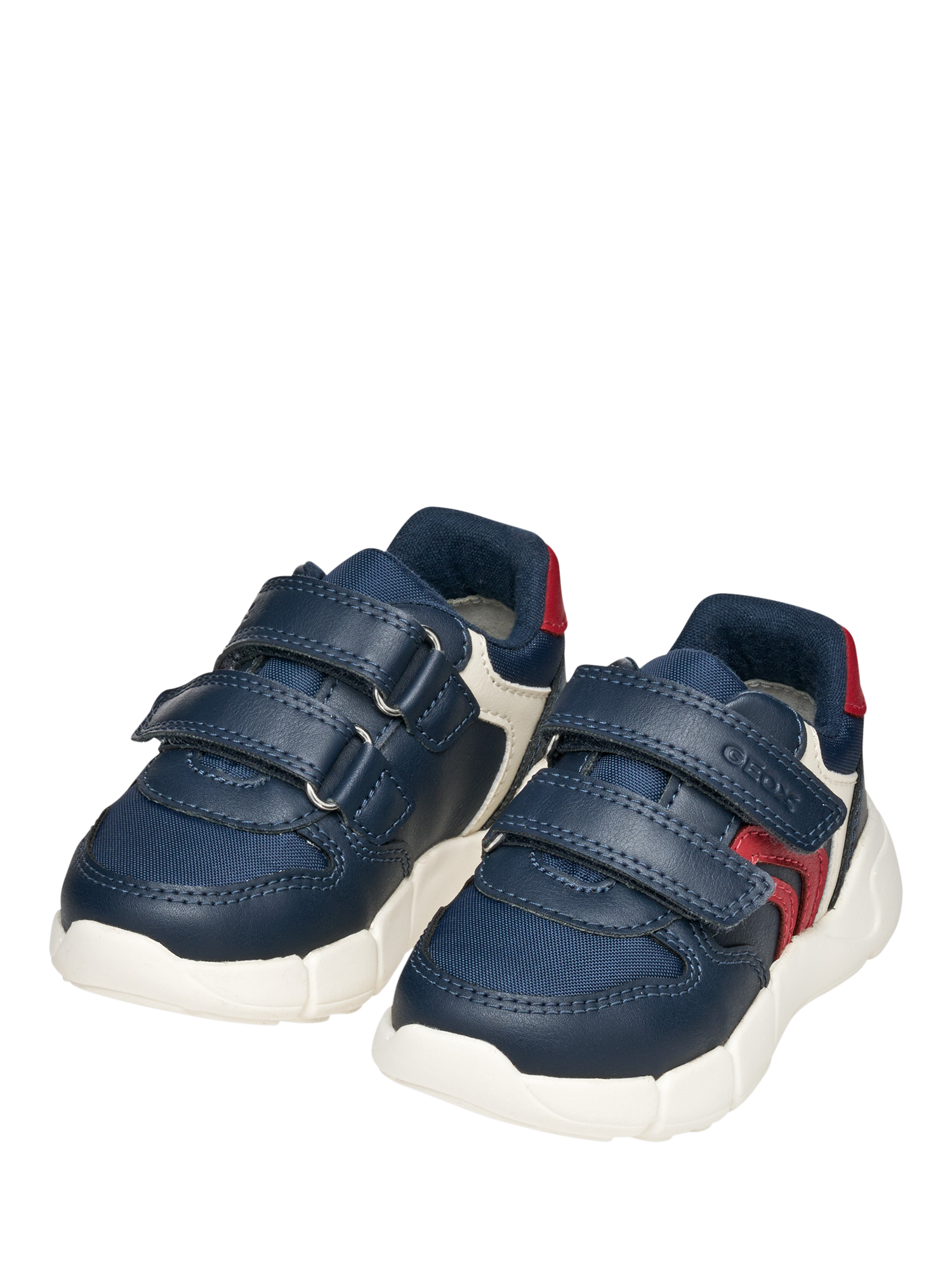 Product image 3 of 10, which shows Geox Kids' Flexyper Mini Trainers, Navy/Red, EU20