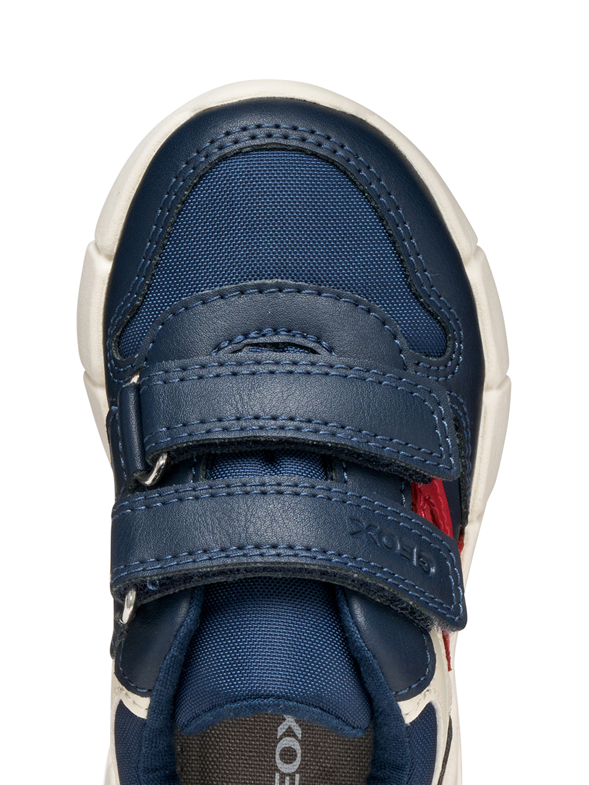 Product image 10 of 10, which shows Geox Kids' Flexyper Mini Trainers, Navy/Red, EU20