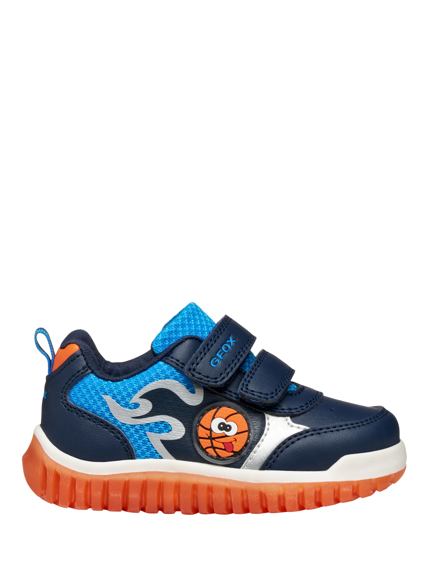 Product image 1 of 11, which shows Geox Baby Lightyloo Light Up Trainers, Navy/Orange, EU20