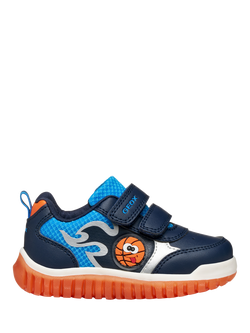 Geox Baby Lightyloo Light Up Trainers, Navy/Orange, Navy/Orange
