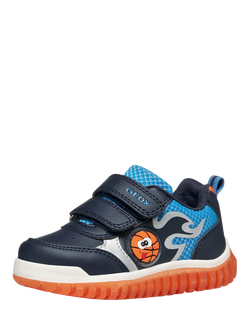 Geox Baby Lightyloo Light Up Trainers, Navy/Orange - view 2, Navy/Orange