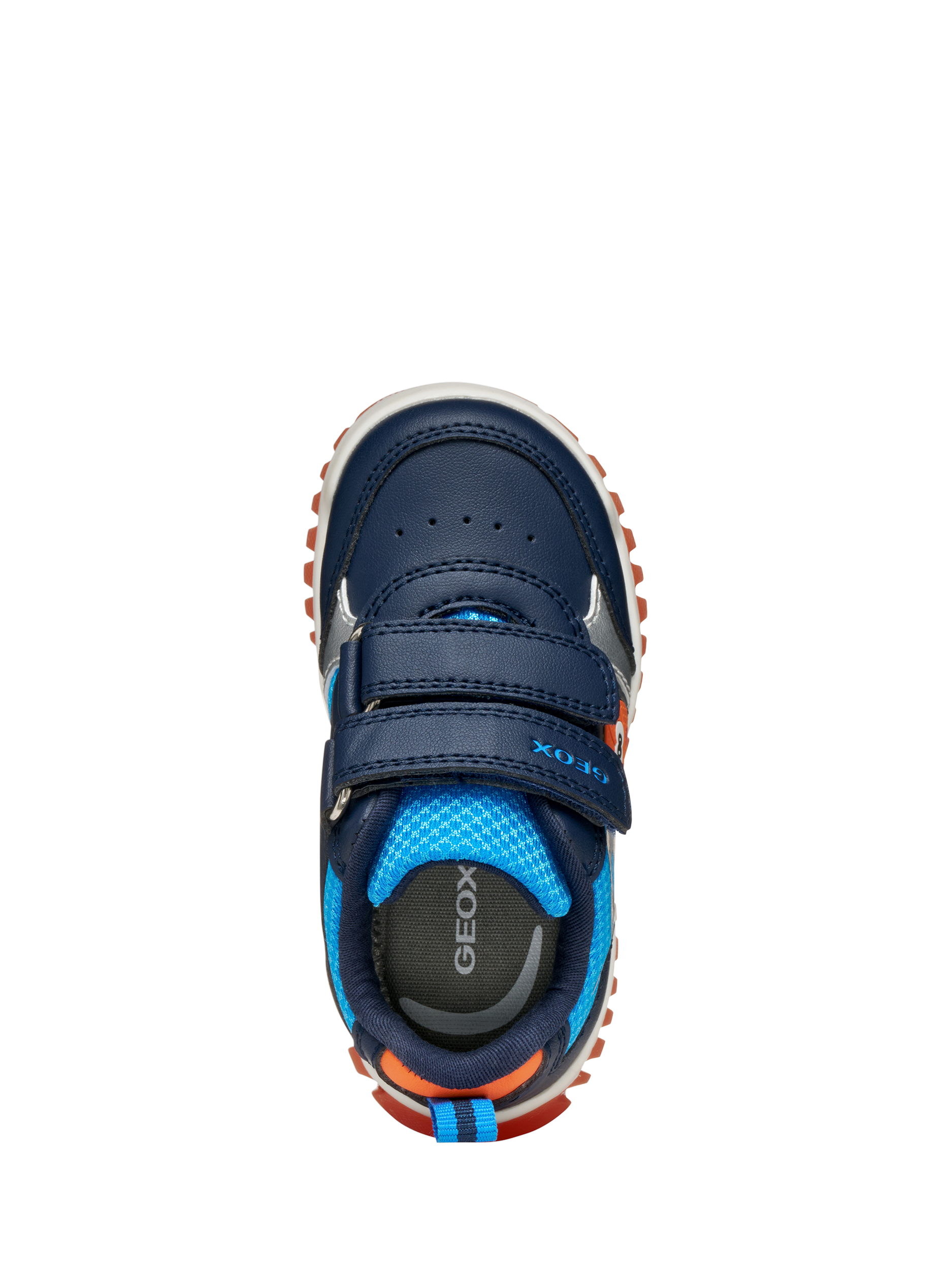 Product image 8 of 11, which shows Geox Baby Lightyloo Light Up Trainers, Navy/Orange, EU20