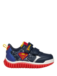 Geox Baby Lightyloo Superman Light Up Trainers, Navy/Royal