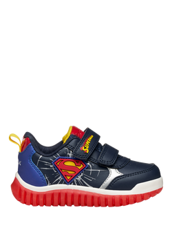 Geox Baby Lightyloo Superman Light Up Trainers, Navy/Royal, Navy/Royal