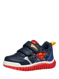 Geox Baby Lightyloo Superman Light Up Trainers, Navy/Royal