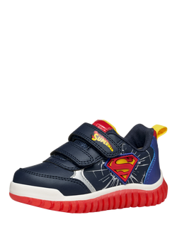 Geox Baby Lightyloo Superman Light Up Trainers, Navy/Royal - view 2, Navy/Royal