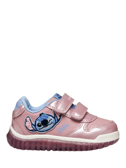 Geox Kids' Lightyloo Disney Stitch Metallic Light-Up Trainers, Pink/Sky, Pink/Sky