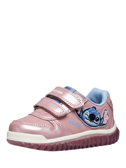 Geox Kids' Lightyloo Disney Stitch Metallic Light-Up Trainers, Pink/Sky - view 2, Pink/Sky