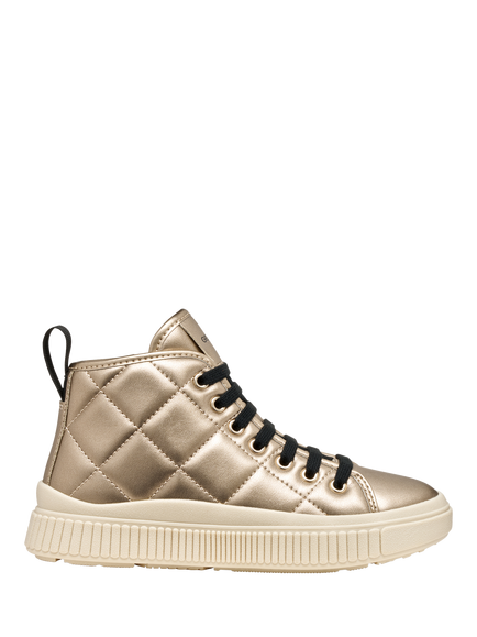 Geox Kids' Laquinny Quilted Pearlescent Lace Up Trainers, Platinum, Platinum