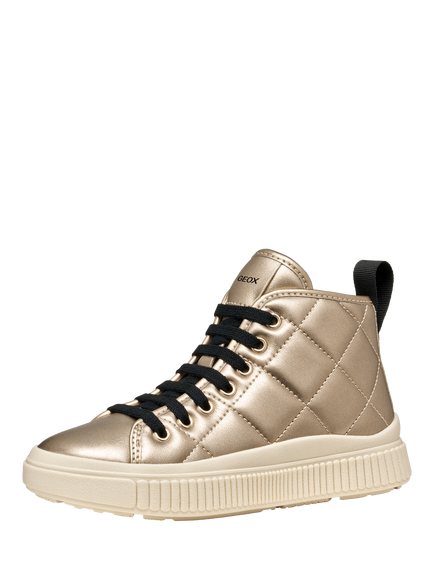 Geox Kids' Laquinny Quilted Pearlescent Lace Up Trainers, Platinum - view 2, Platinum