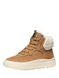 Geox Kids' Laquinny Suede Faux Fur Lace Up Trainers, Whisky - view 2, Whisky