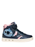 Geox Kids' Disney Skylin Stitch Light Up Trainers, Navy/Pink