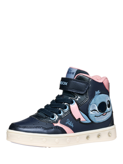 Geox Kids' Disney Skylin Stitch Light Up Trainers, Navy/Pink - view 2, Navy/Pink