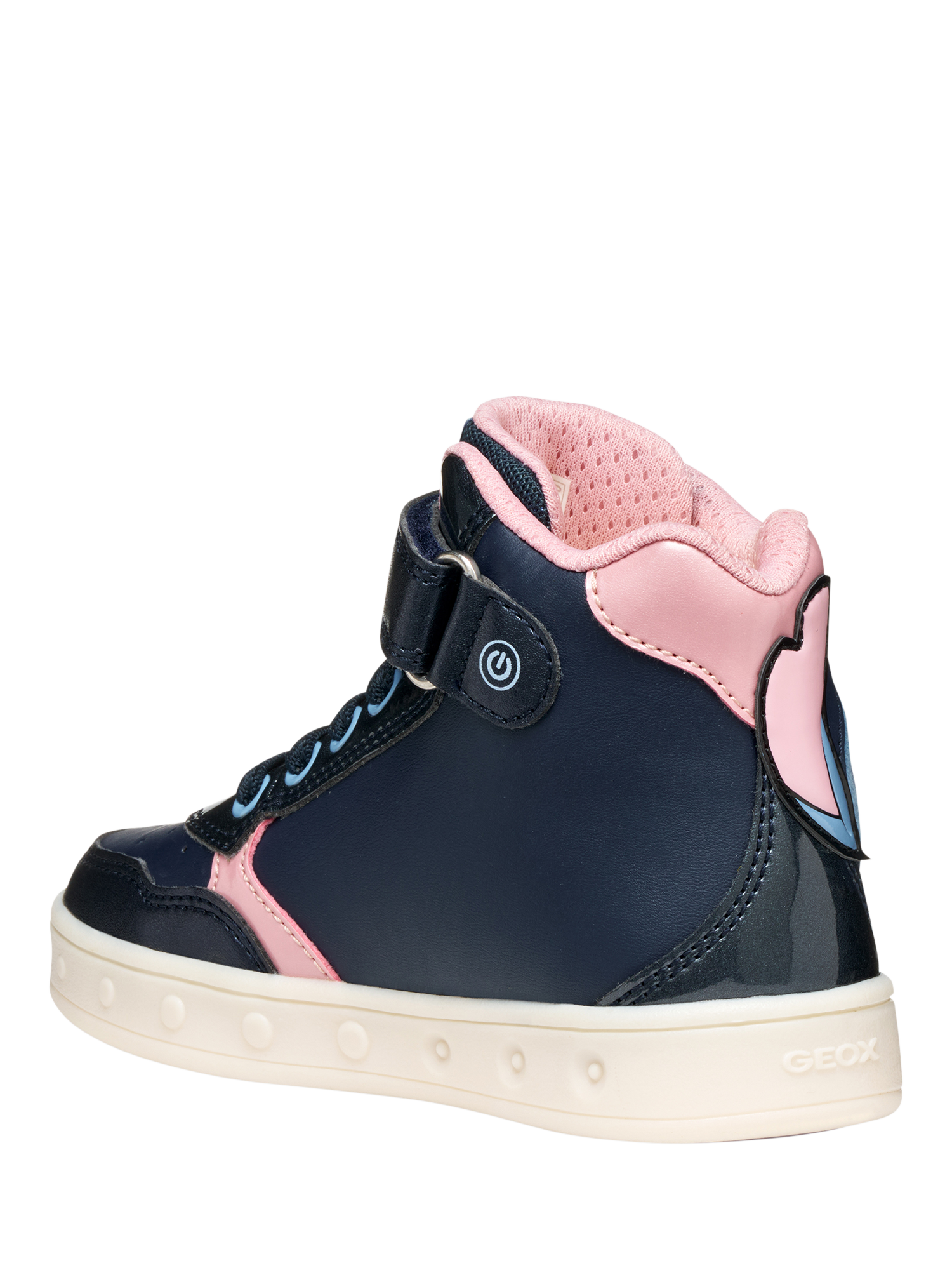 Geox Kids' Disney Skylin Stitch Light Up Trainers, Navy/Pink