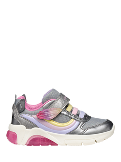 Geox Kids' Fadinlight Pearlescent Light Up Trainers, Silver/Multicolor, Silver/Multicolor