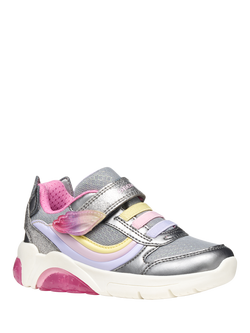 Geox Kids' Fadinlight Pearlescent Light Up Trainers, Silver/Multicolor - view 2, Silver/Multicolor