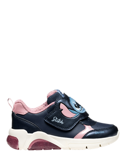 Geox Kids' Disney Stitch Fadinlight Light Up Trainers, Navy/Pink, Navy/Pink