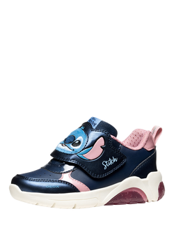 Geox Kids' Disney Stitch Fadinlight Light Up Trainers, Navy/Pink - view 2, Navy/Pink