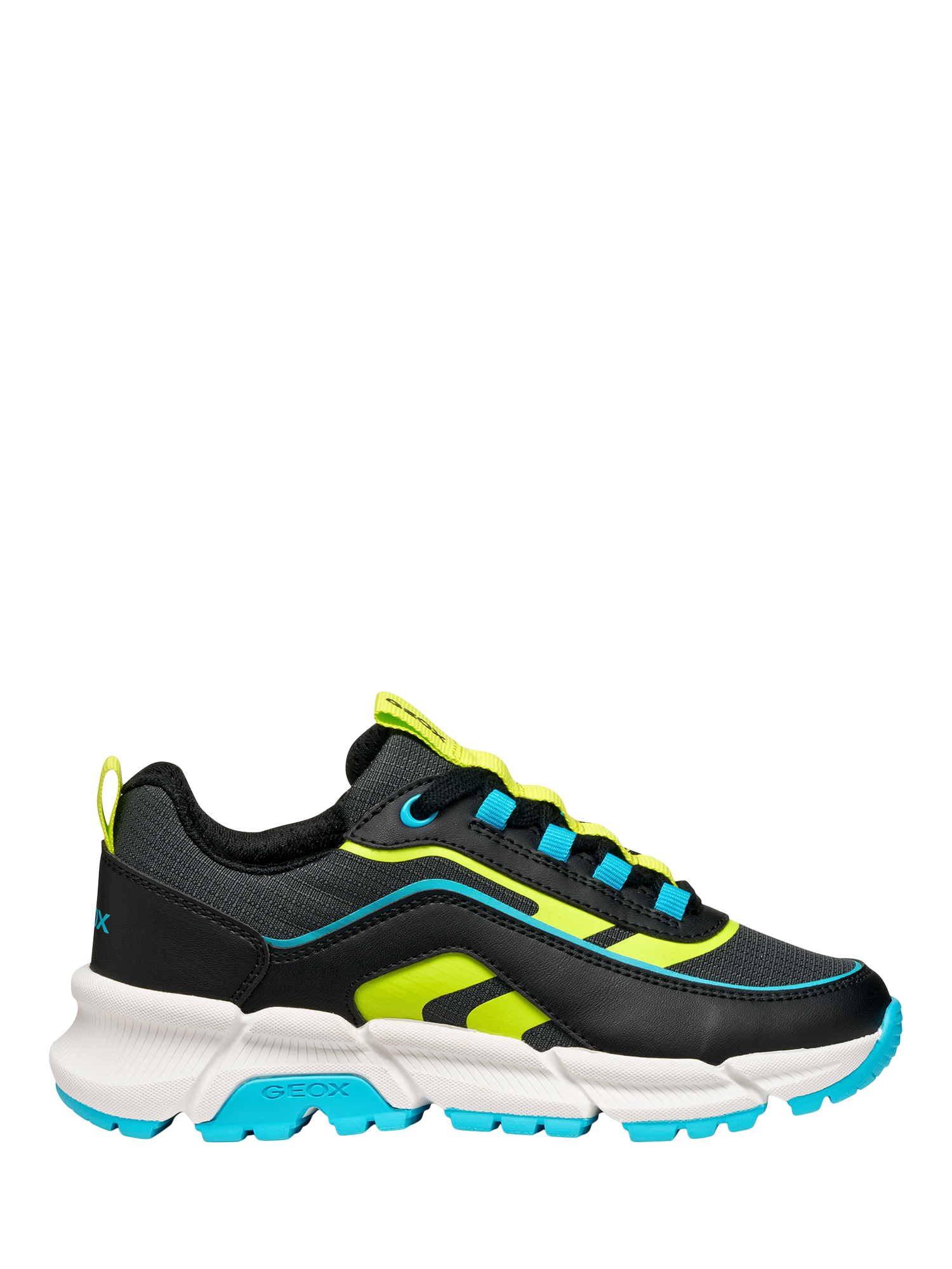Product image 1 of 10, which shows Geox Kids' Flexyper Plus Trainers, Black/Light Blue, EU28