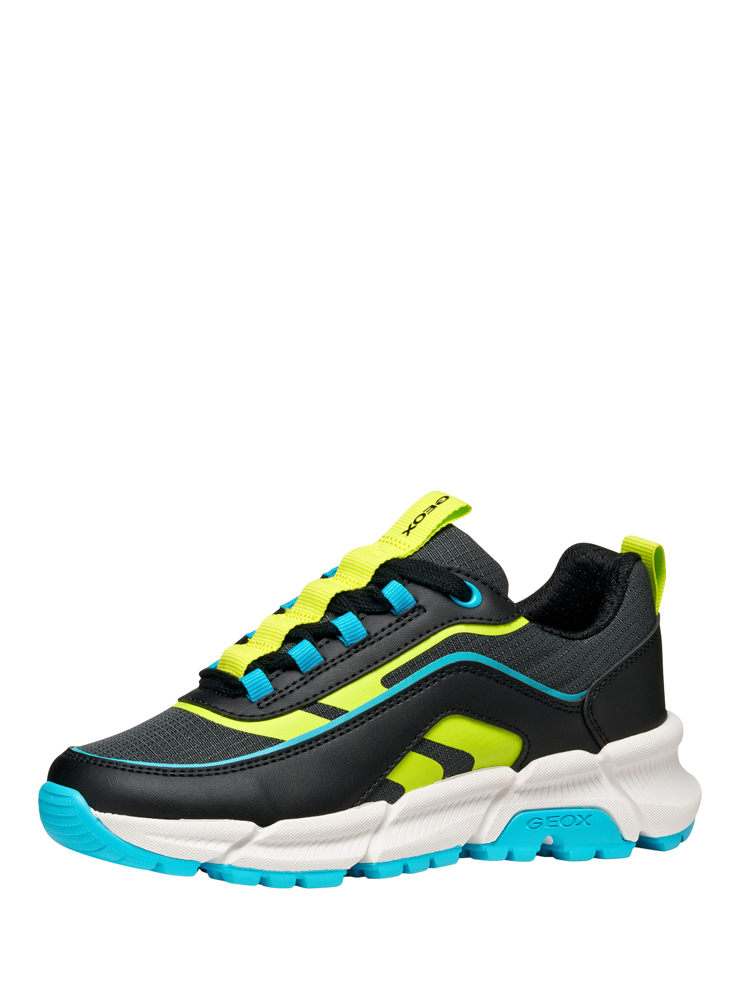 Product image 2 of 10, which shows Geox Kids' Flexyper Plus Trainers, Black/Light Blue, EU28