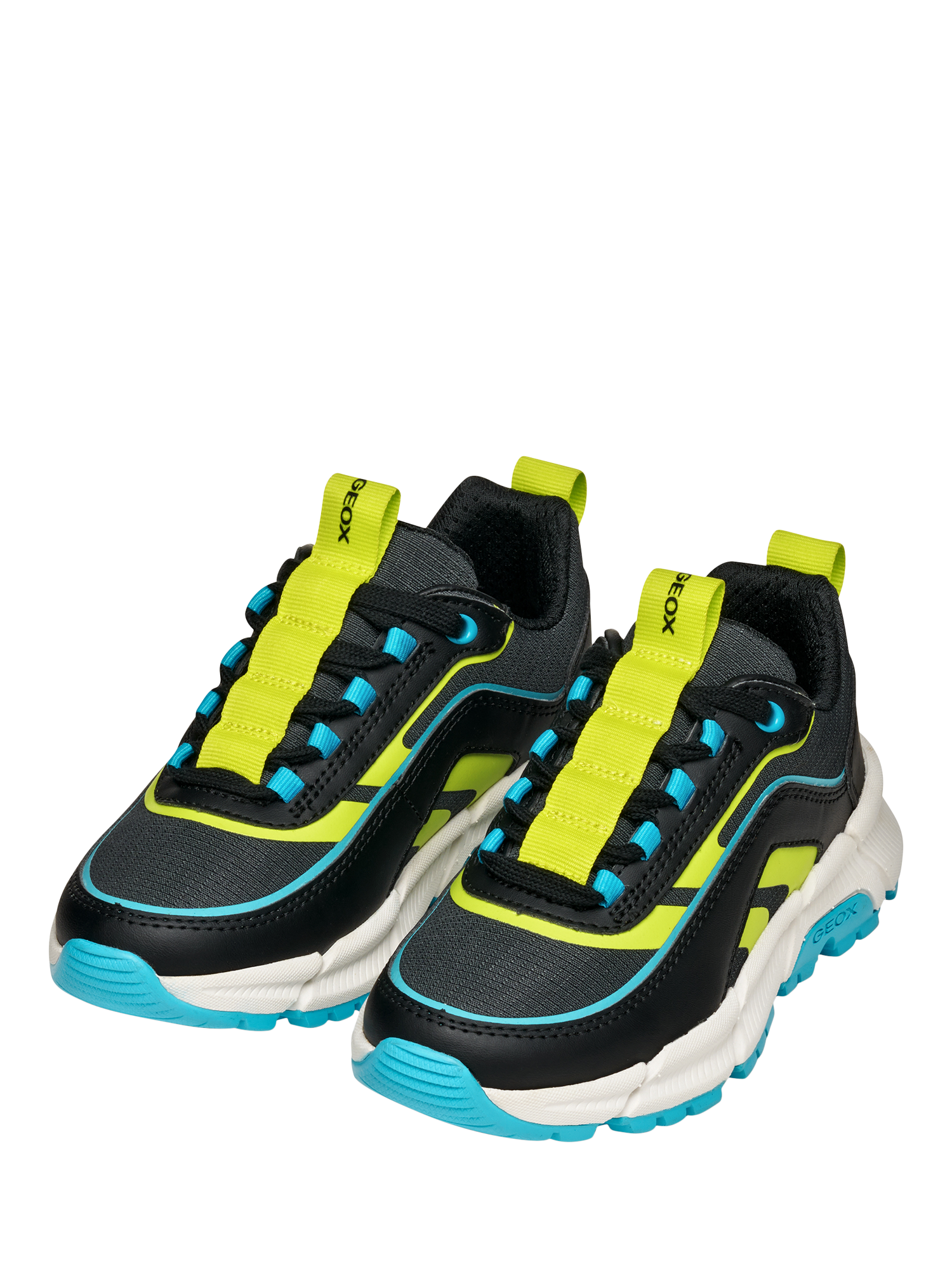Product image 3 of 10, which shows Geox Kids' Flexyper Plus Trainers, Black/Light Blue, EU28