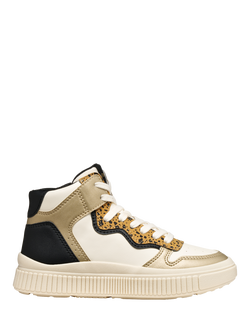 Geox Kids' Laquinny Pearlescent Lace Up Trainers, Light Ivory/Platinum, Light Ivory/Platinum