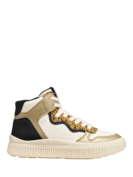 Geox Kids' Laquinny Pearlescent Lace Up Trainers, Light Ivory/Platinum, Light Ivory/Platinum