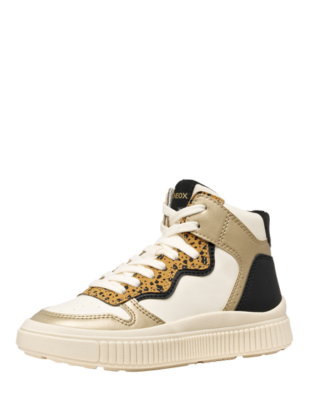 Geox Kids' Laquinny Pearlescent Lace Up Trainers, Light Ivory/Platinum - view 2, Light Ivory/Platinum