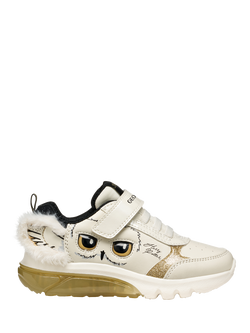Geox Kids' Warner Bros Harry Potter Hedwig Ciberdron Light-Up Trainers, Lt Ivory/Platinum, Lt Ivory/Platinum