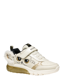 Geox Kids' Warner Bros Harry Potter Hedwig Ciberdron Light-Up Trainers, Lt Ivory/Platinum - view 2, Lt Ivory/Platinum