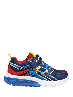 Geox Kids' Warner Bros Superman Ciberdron Light-Up Trainers, Blue/Red, Blue/Red
