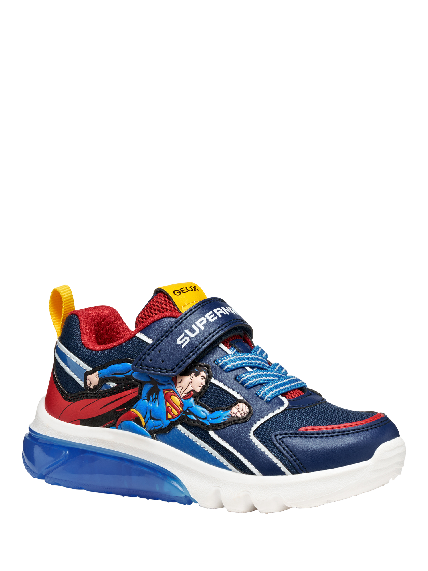 Product image 2 of 7, which shows Geox Kids' Warner Bros Superman Ciberdron Light-Up Trainers, Blue/Red, EU24