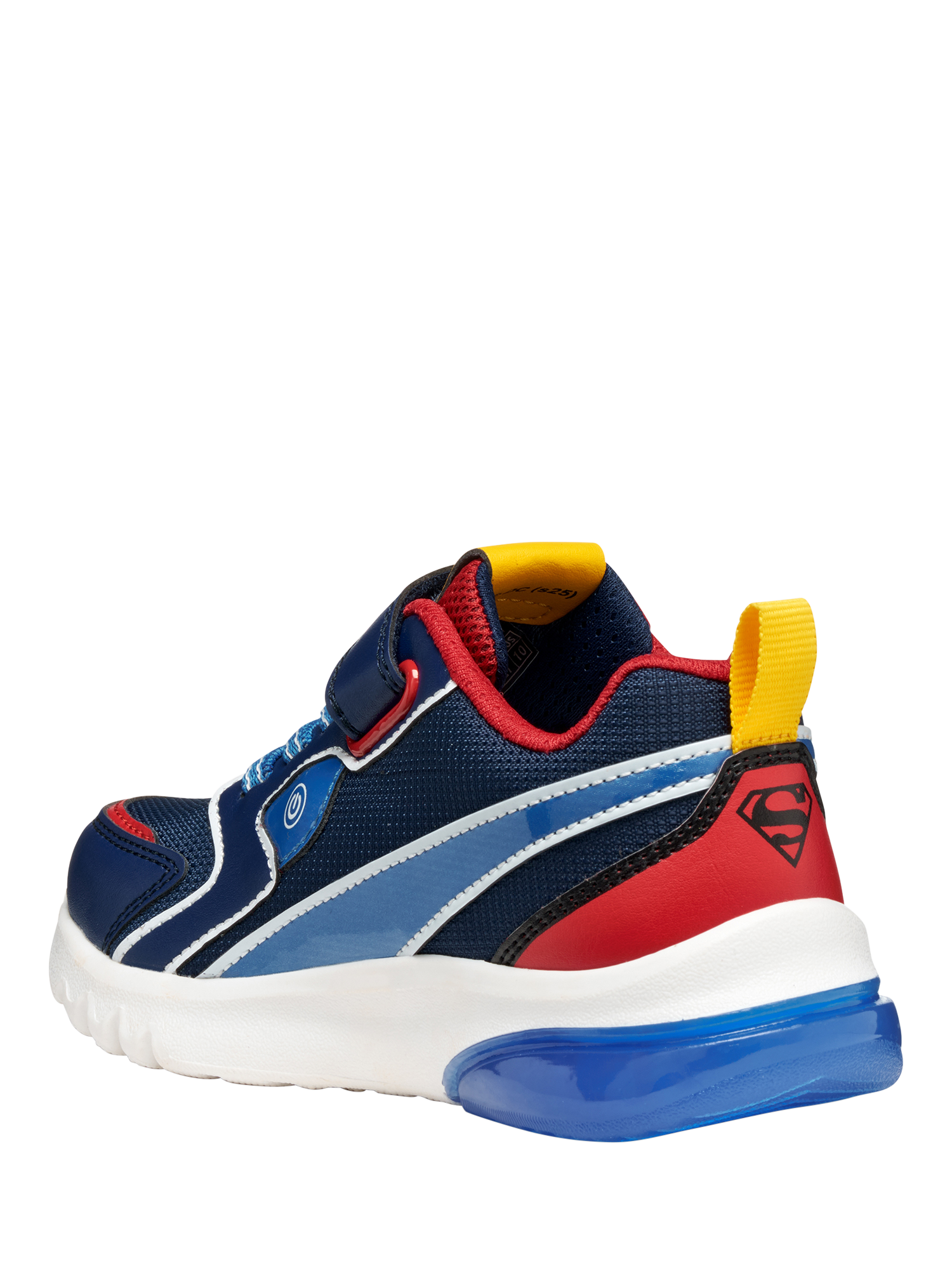 Product image 3 of 7, which shows Geox Kids' Warner Bros Superman Ciberdron Light-Up Trainers, Blue/Red, EU24