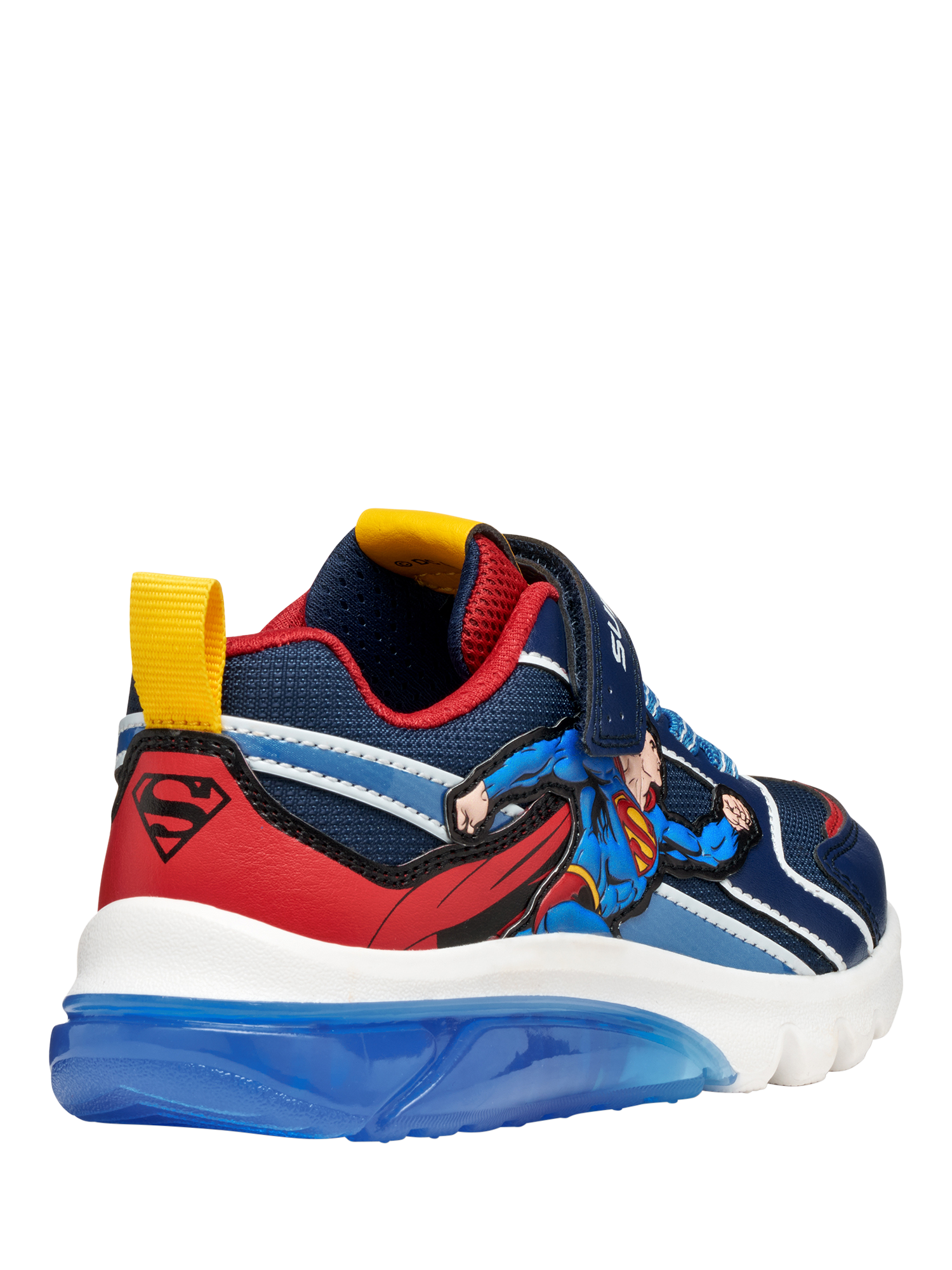 Product image 4 of 7, which shows Geox Kids' Warner Bros Superman Ciberdron Light-Up Trainers, Blue/Red, EU24
