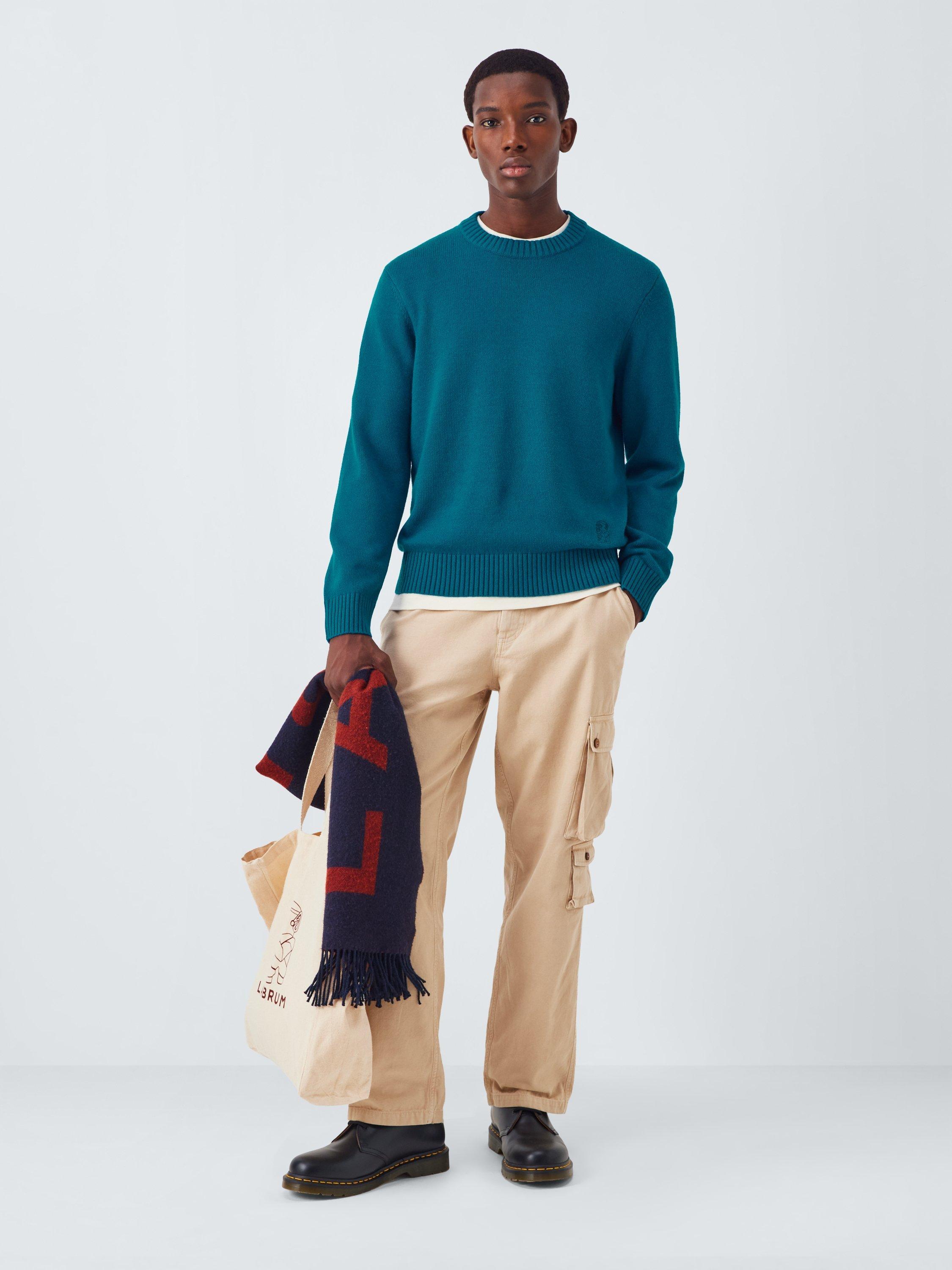 Product image 3 of 6, which shows John Lewis x LABRUM Logo Embroidered Crew Neck Jumper, Cobalt, M