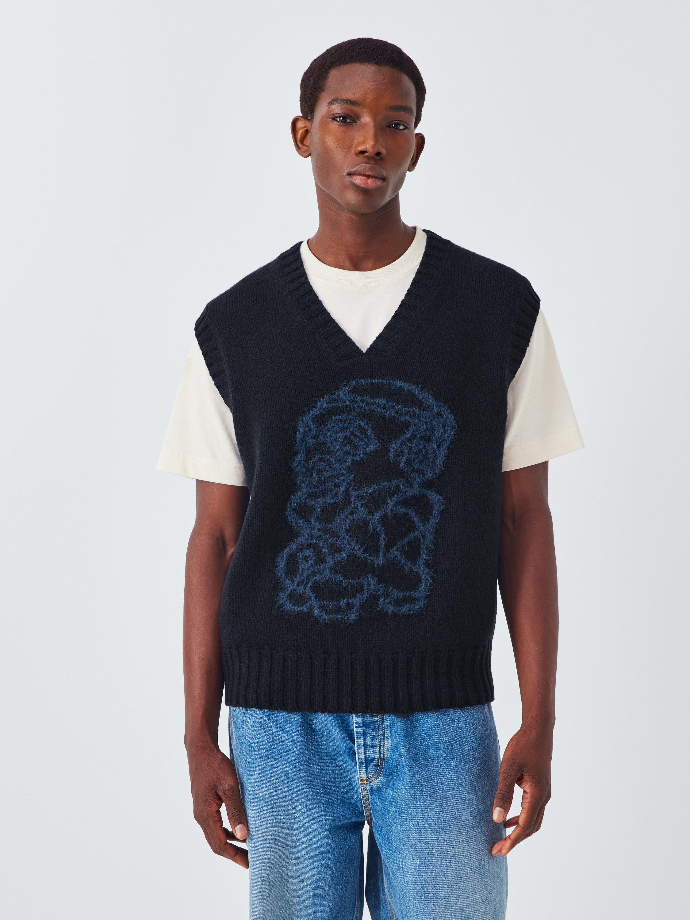 Product image 1 of 6, which shows John Lewis x LABRUM Lambswool Blend V-Neck Tank Top, Navy/ Cobalt, S