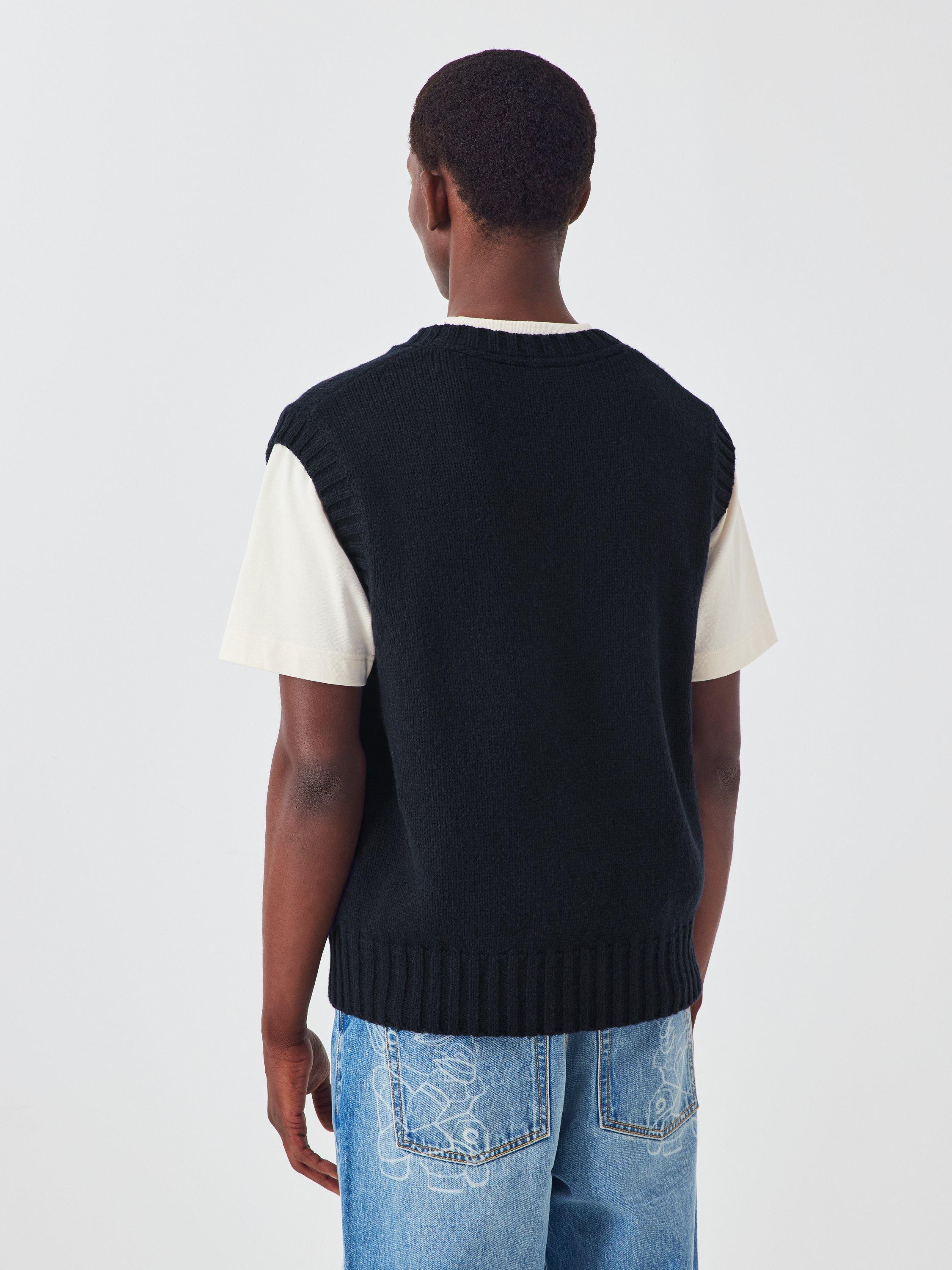 Product image 2 of 6, which shows John Lewis x LABRUM Lambswool Blend V-Neck Tank Top, Navy/ Cobalt, S