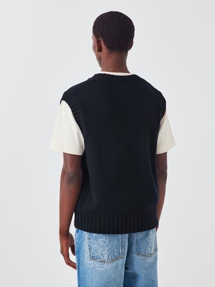 John Lewis x LABRUM Lambswool Blend V-Neck Tank Top - view 2, Navy/ Cobalt