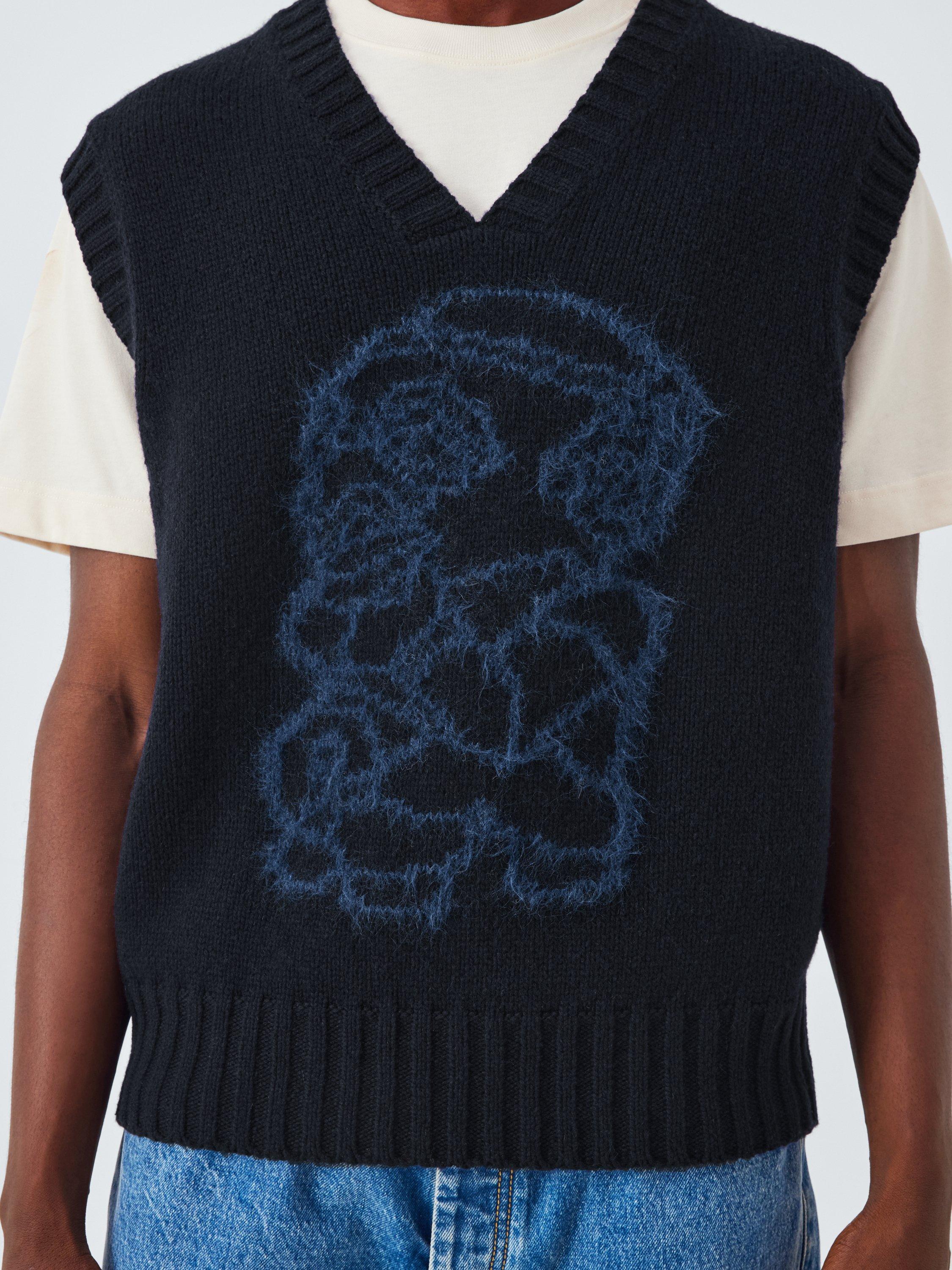 Product image 5 of 6, which shows John Lewis x LABRUM Lambswool Blend V-Neck Tank Top, Navy/ Cobalt, S