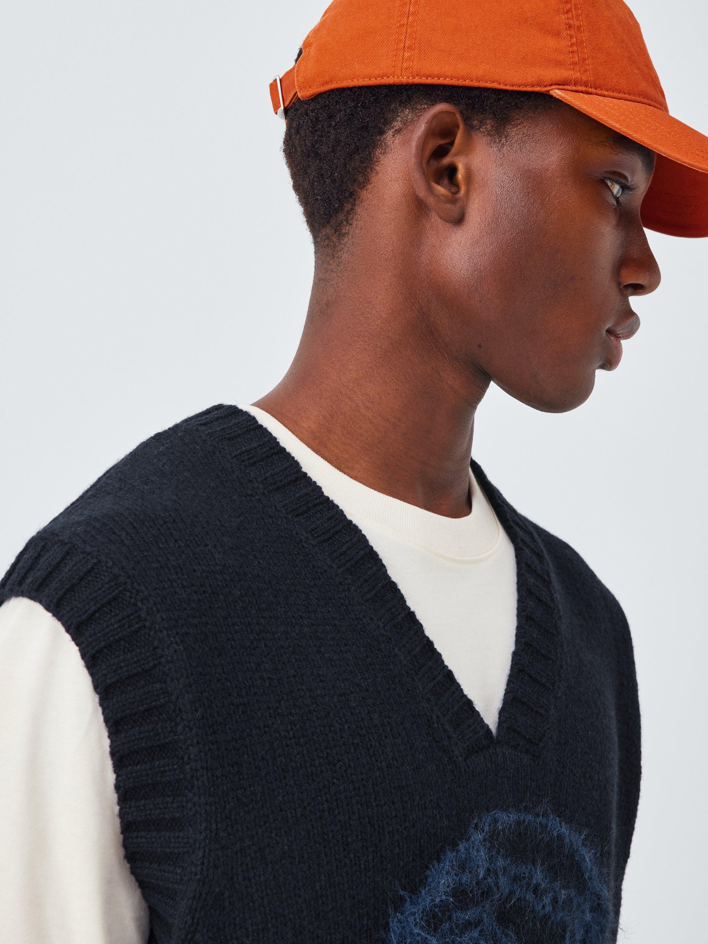 Product image 6 of 6, which shows John Lewis x LABRUM Lambswool Blend V-Neck Tank Top, Navy/ Cobalt, S