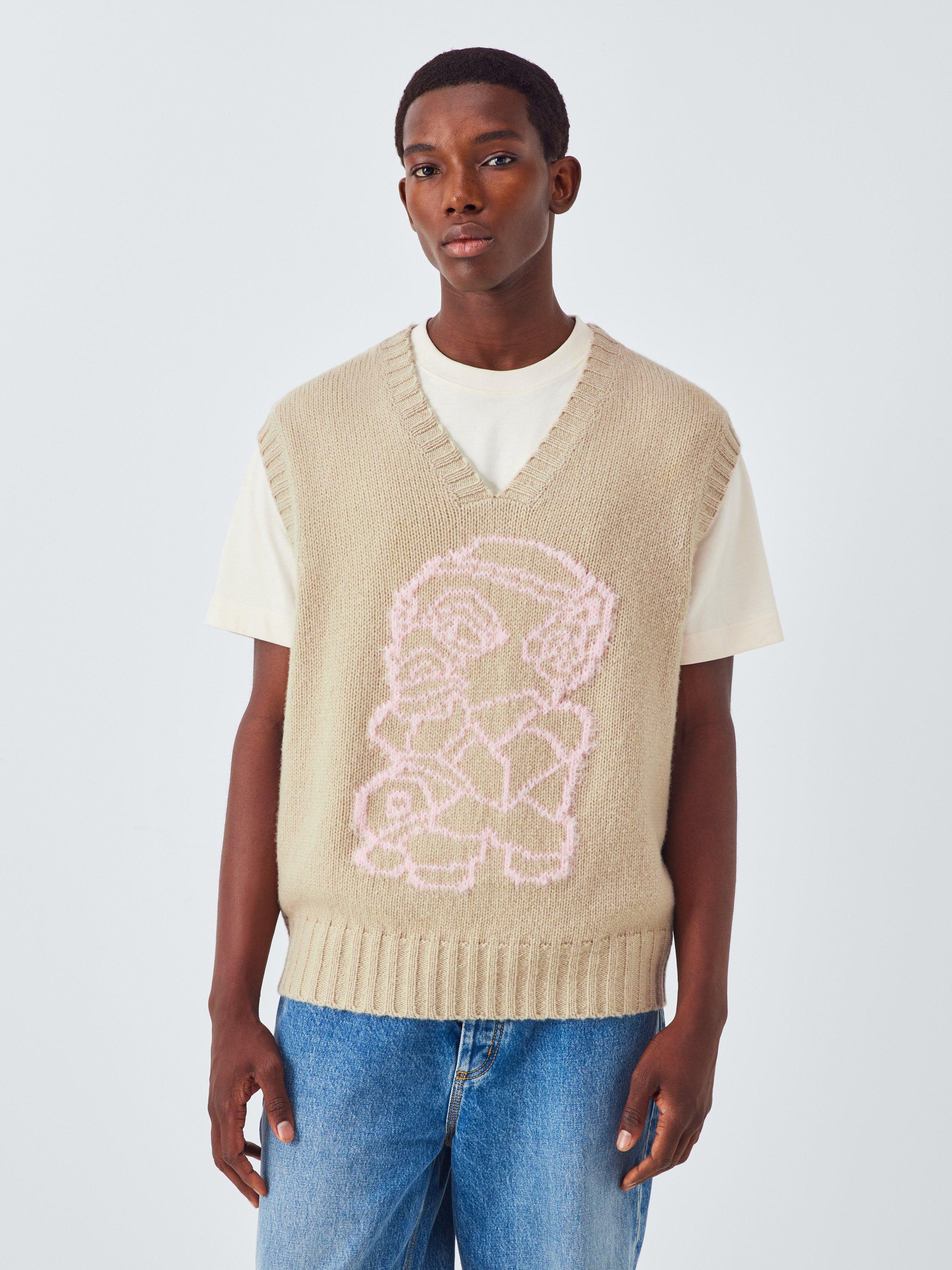 Product image 1 of 6, which shows John Lewis x LABRUM Lambswool Blend V-Neck Tank Top, Sand/ Ecru, M